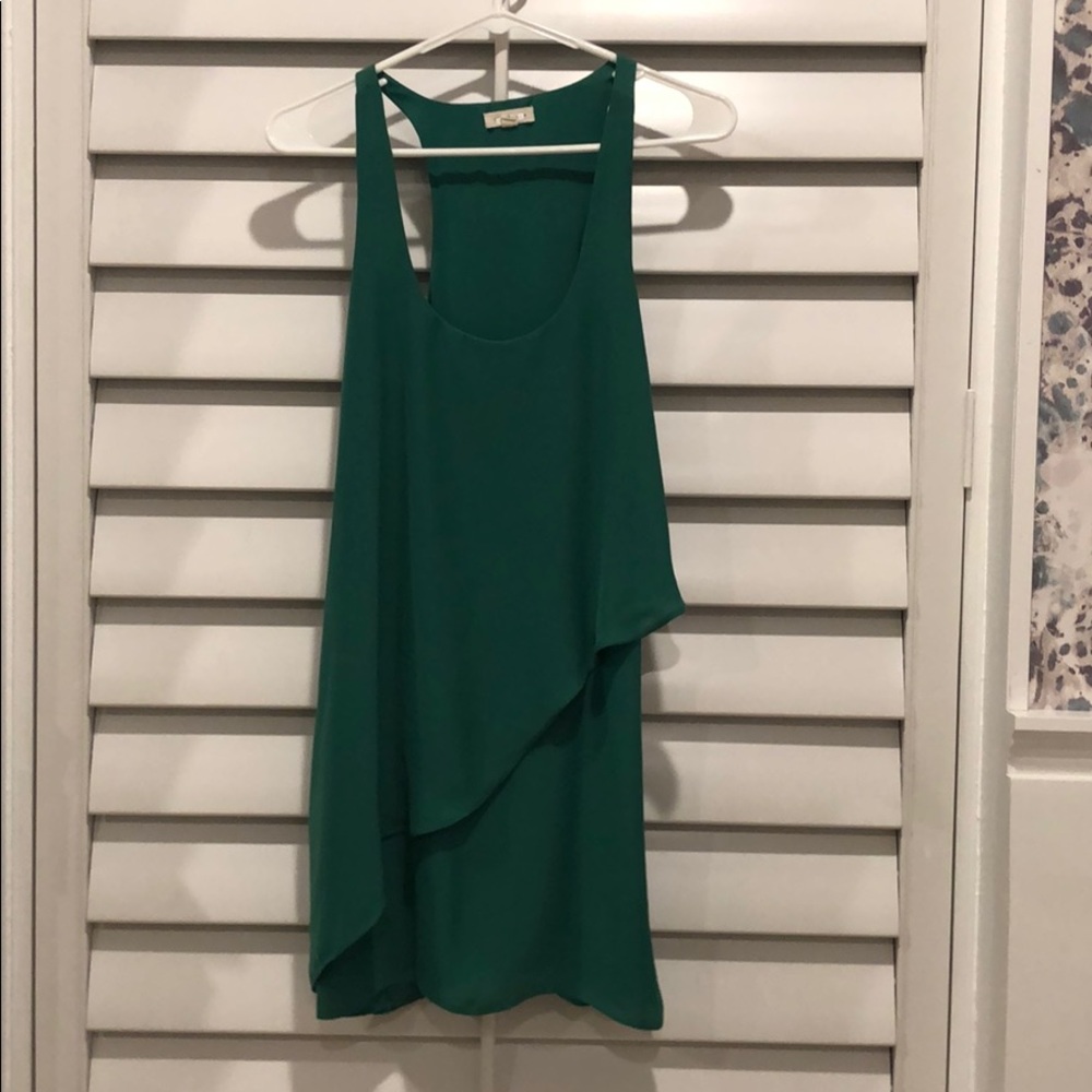 Green asymmetrical flutter detail dress